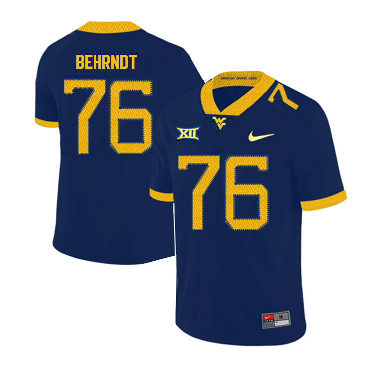 NCAA Men's Chase Behrndt West Virginia Mountaineers Navy #76 Nike Stitched Football College 2019 Authentic Jersey XW23V65BI